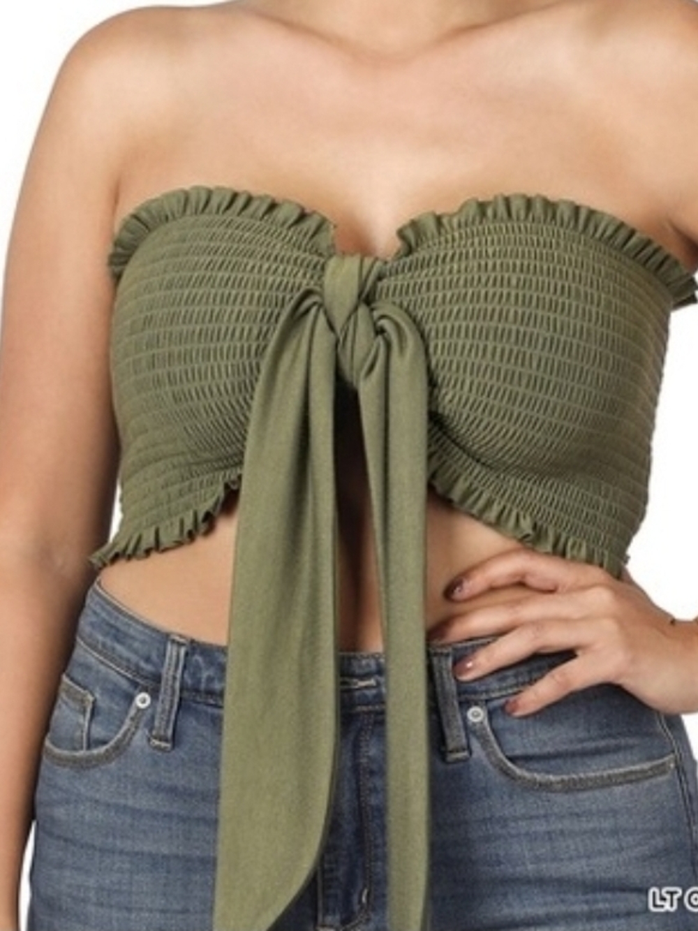 Strapless Smocked Tie-Front Crop Top